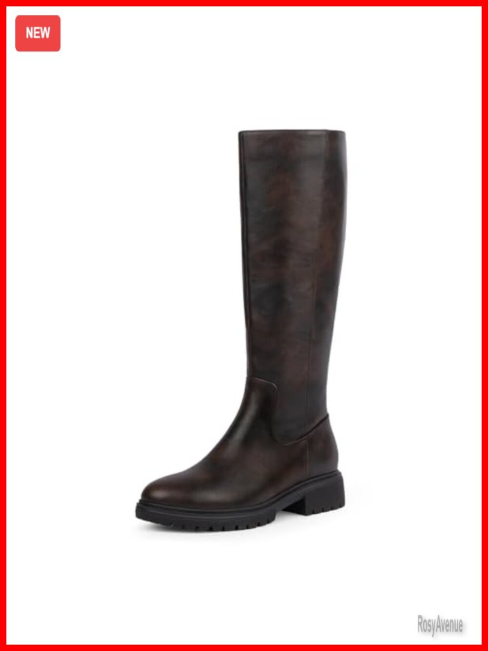 Faux Leather Knee High Riding Boots Round Toe Low Heel Tall Boots
